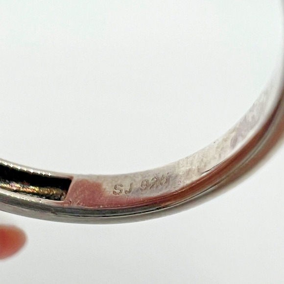 Designer Signed SJ Sterling Silver 925 Black Diamond Ring - Size 9 - Picture 5 of 6